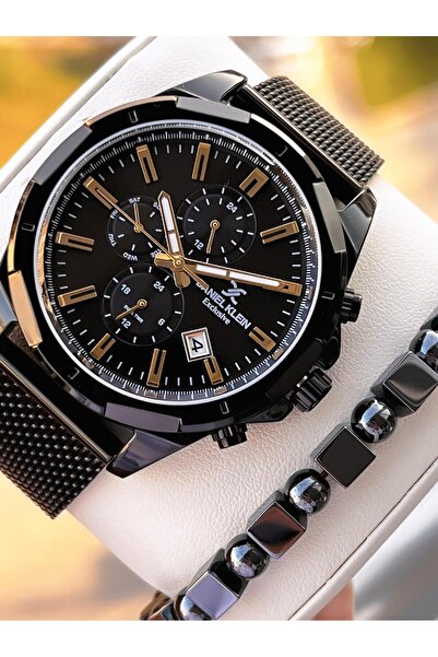 Daniel Klein Men's Wristwatch 30 Meters Water Resistant Steel Band + Bracelet Gift Vs.Blkt.0686