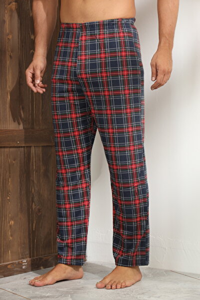 Serena Men's dark blue pajama pants with red checks - loose fit