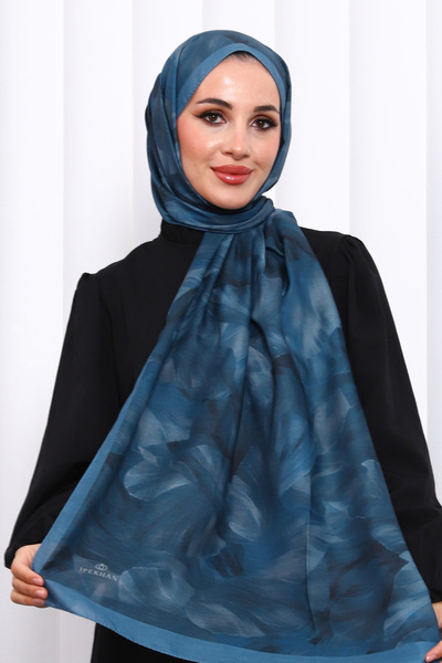 İmajButik Petrol Green Patterned Soft Digital Shawl
