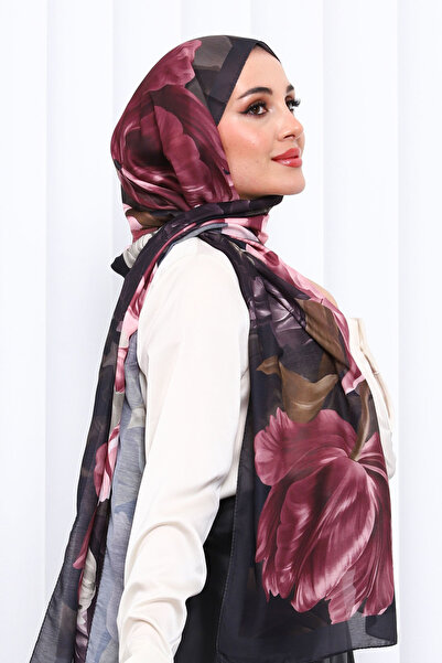 İmajButik Dusty Rose Patterned Soft Digital Shawl