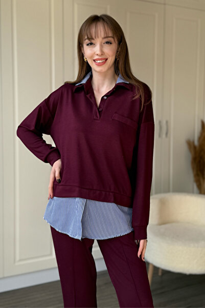 Dilay Gökoğlu Butik Shirt Detailed Polo Neck Buttoned Trousers Set