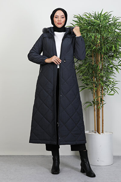 Lamia Giyim Aysema Kürklü Şişme Mont Antrsit