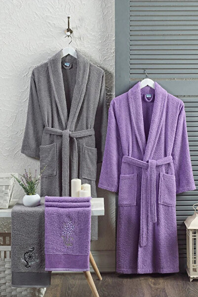 HRN Textile Unisex Cotton 4-Piece Bathrobe & Towel Set – Soft, Absorbent