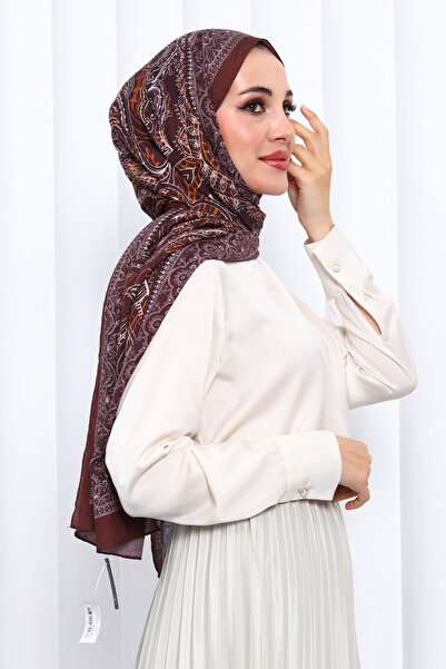 İmajButik Burgundy Patterned Cashmere Shawl