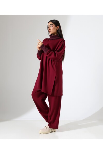 Fi'l Arz Fashion Soft Textured Knitwear Detail Two Piece Set