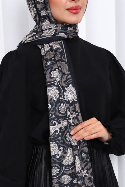 İmajButik Black Patterned Soft Digital Shawl