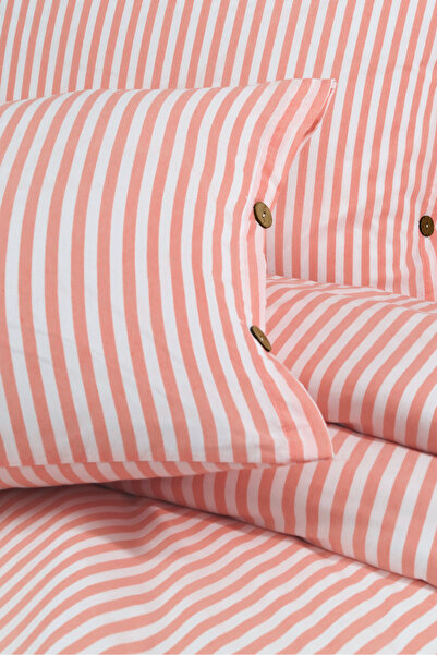 Magnolia Bohemian Striped Double Duvet Cover Set – Wooden Buttons, Elastic Fi...