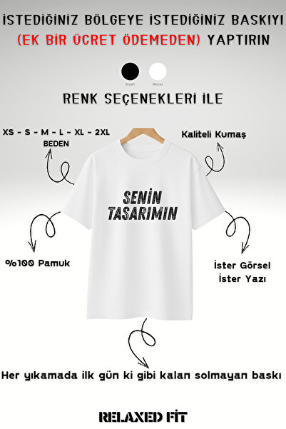 Color Luxe Kişiye Özel Baskı (Kendin Tasarla) Baskılı %100 Pamuk Bisiklet Yaka Relax Kesim T-Shirt