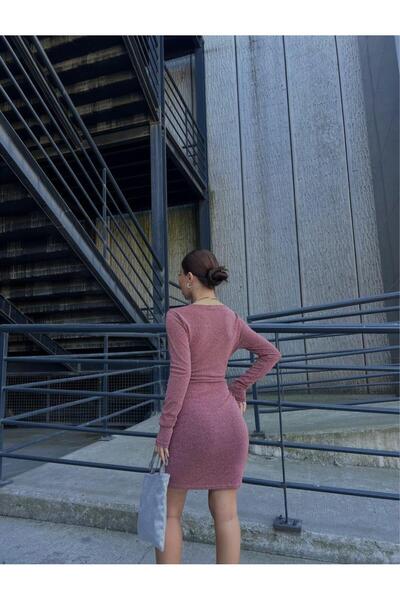 Modafeminen V Yaka Drapeli Mini Flowers Kumaş Elbise Uzun Koll 583063 Gulkurusu