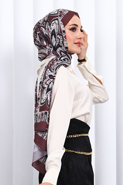 İmajButik Burgundy Patterned Cashmere Shawl