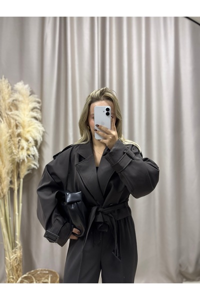 LİSAA BUTİK Premium Series Dark Brown Short Trench Coat