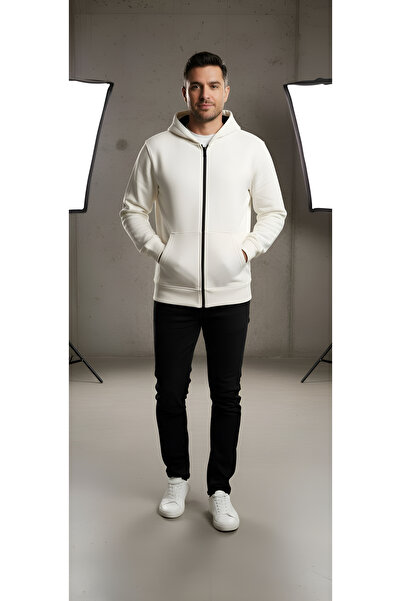 Kaşif Hooded Cotton 3-Ply Sha Fleece-Lined Full Zip Men's Sweatshirt