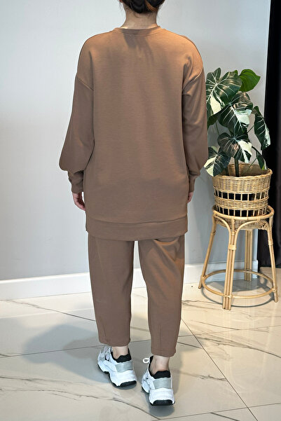 Lale Butik Combed Cotton Suit with Side Zipper Detail 2034 Latte