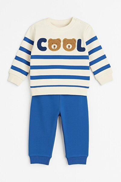 dinamik çocuk Baby Boy Cool Teddy Bear Süzene Embroidered Transitional 2-Thread Top and Bottom 2-Piece Set 3-6-9-12 Months Old