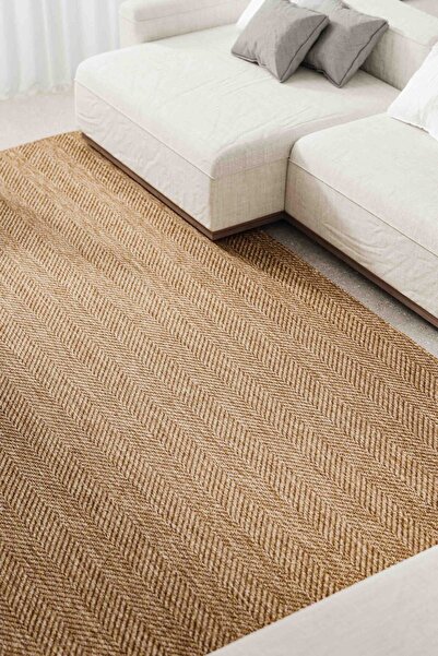 Lorente Home Liora Light Brown Woven Jute Non-Slip Base Sisal Rug Washable Kitchen Carpet 1901
