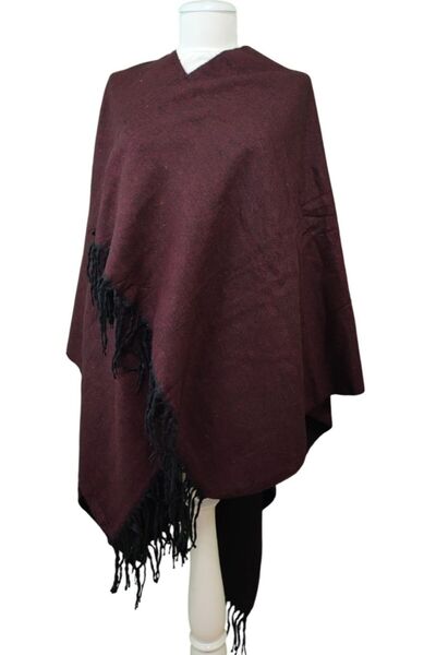 AXE SPORTSWEAR Soft Textured Tassel Detailed Shoulder Shawl Poncho