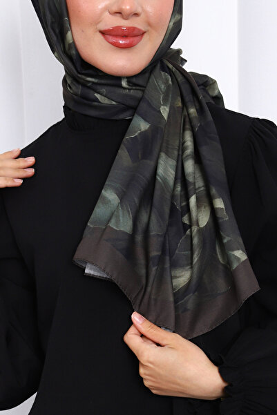 İmajButik Khaki Patterned Soft Digital Shawl