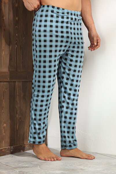 Serena Men's pajama pants, blue with black checks, loose fit