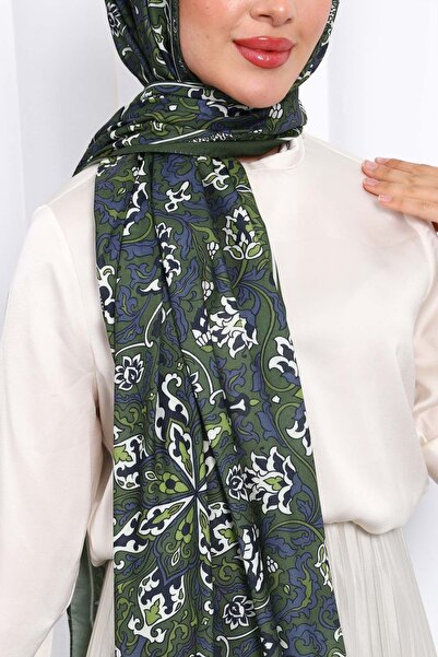 İmajButik Emerald Green Patterned Soft Digital Shawl