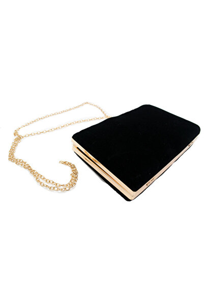 velve Geanta plic din catifea Jessyca, negru cu lant auriu