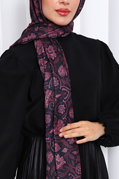 İmajButik Burgundy Patterned Soft Digital Shawl