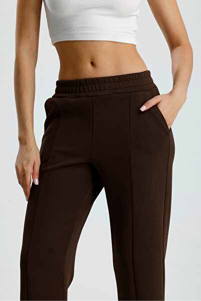 VOICTEC Slit Detailed Leg Premium Puff Scuba Elastic Waist Pocketed Trousers