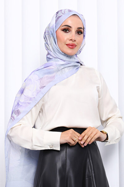 İmajButik Lilac Patterned Soft Digital Shawl