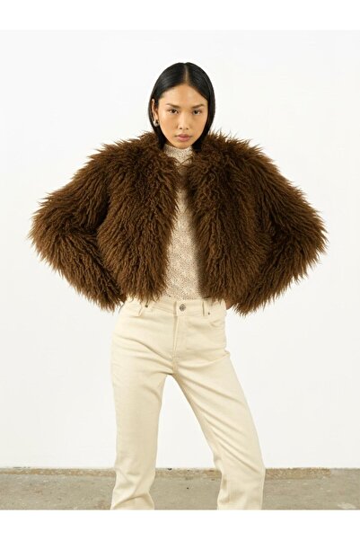 Juste Kürk Crop Ceket Kahverengi