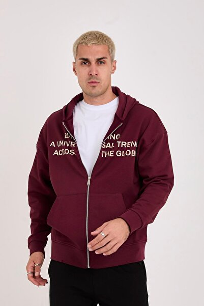 Store 100% Cotton Zippered Hooded Oversized Text Printed Men's Sweatshirt