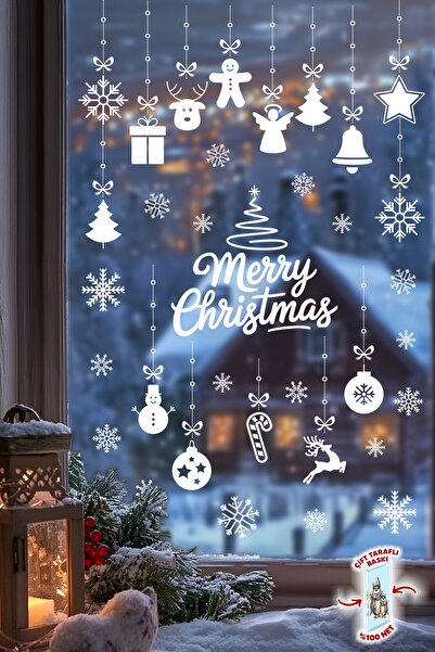 MSticker Set de autocolante pentru ornamente de sticlă de Anul Nou – Crăciun Fericit Imprimare pe două fețe 42 fulgi de nea și 34 de figuri