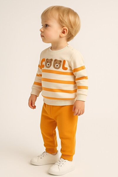 dinamik çocuk Baby Boy Cool Teddy Bear Süzene Embroidered Transitional 2-Thread Top and Bottom 2-Piece Set 3-6-9-12 Months Old