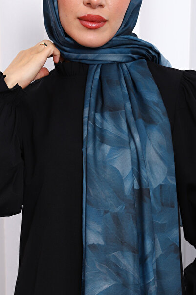 İmajButik Petrol Green Patterned Soft Digital Shawl