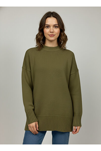 nacar çarşı Дамски каки велосипеден пуловер с широка яка