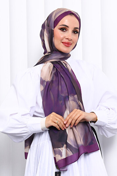 İmajButik Purple Patterned Soft Digital Shawl
