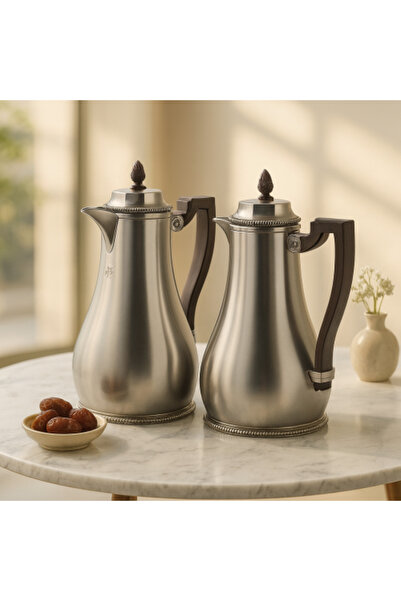 Dania ✨ Al Saif Shadan Thermos Set – 2 Pieces Matte Silver | Premium Glass Liner for Heat Retention 🌡️💎