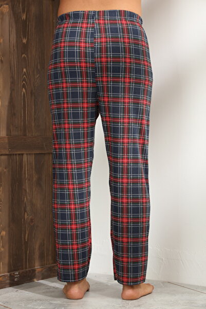 Serena Men's dark blue pajama pants with red checks - loose fit