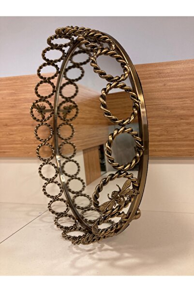 PLUS HOME TEPSİ DEKORATİF ANTİK ESKİTME DÖKÜM PİRİNÇ PARLAK YUVARLAK ÇAPI 38 ...