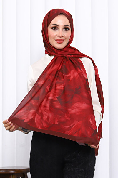 İmajButik Burgundy Patterned Soft Digital Shawl