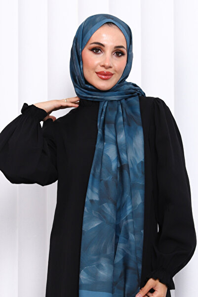İmajButik Petrol Green Patterned Soft Digital Shawl