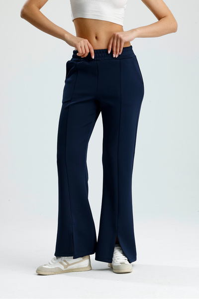 VOICTEC Slit Detailed Leg Premium Puff Scuba Elastic Waist Pocketed Trousers