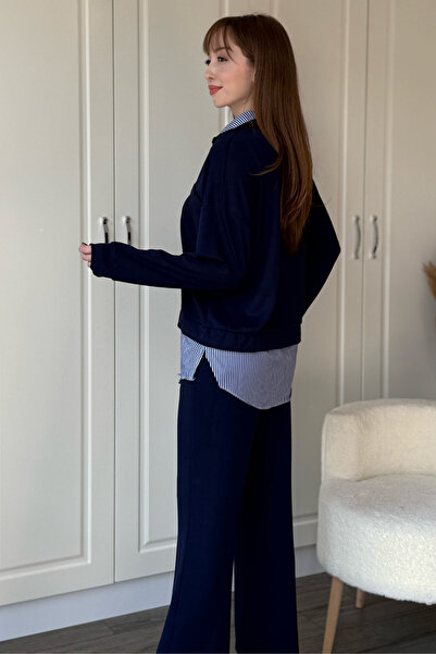 Dilay Gökoğlu Butik Shirt Detailed Polo Neck Buttoned Trousers Set