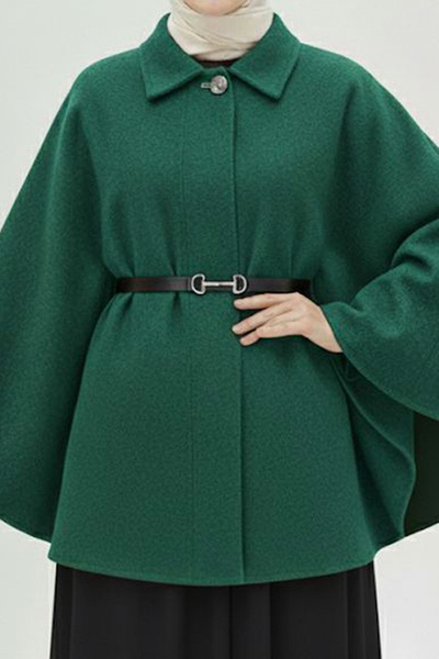 İmajButik Green Belted Cashmere Poncho