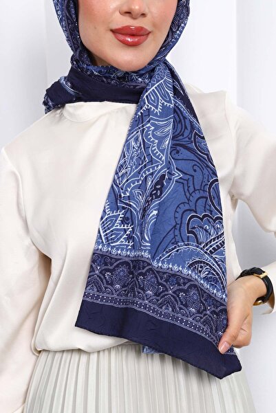 İmajButik Blue Patterned Cashmere Shawl