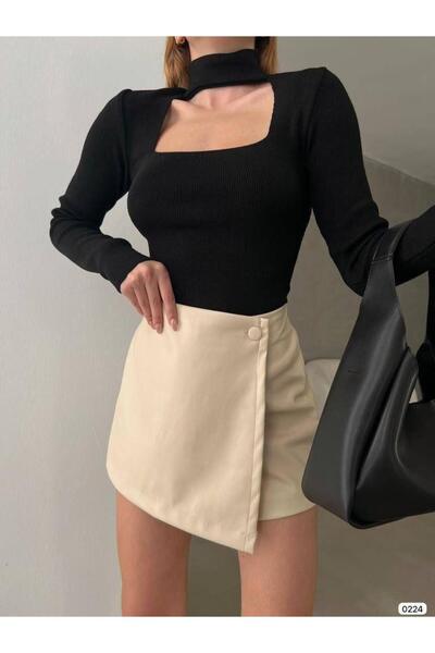 Modafeminen Tricotaj PuloverTR0224 NEGRU