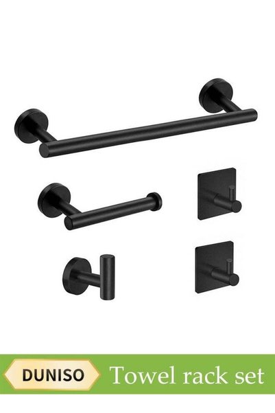 Generic 5-Piece Silver Bathroom Wall Hook Bath Towel Bar Set, Towel Bar + Toi...
