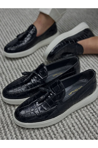 Avni Ceylan Crocodile Detailed Heel Protected Genuine Leather Ballerina Shoes