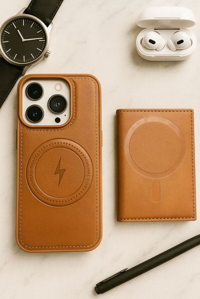 madamcase iPhone 15 Pro Max Gray Color Leather Wallet with Card Holder and Magsafe Featured Wallet and Case