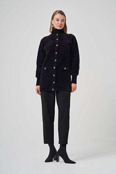 Nuss 7008 Pocket Detailed Angora Cardigan Black