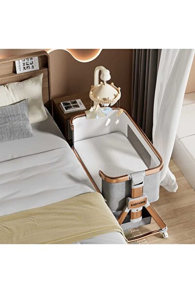 LULLS Next2Me Foldable Rocking Baby Cot with Adjustable Height, Reclining Position, Wheels, Bottom Storage Box and Mosquito Net
