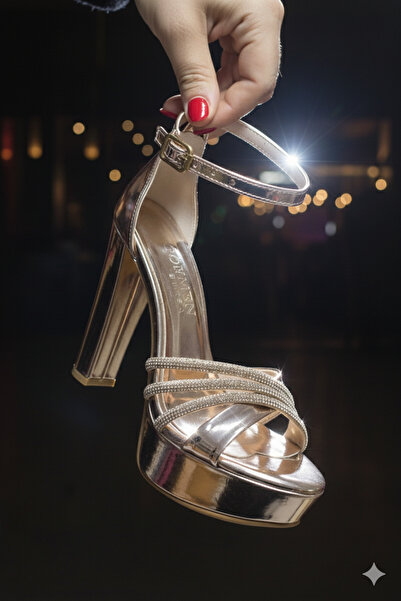 ATLAS SHOES 11.5 cm Shiny Wedge Heeled Platform Women's Shoes with Ankle Buckle